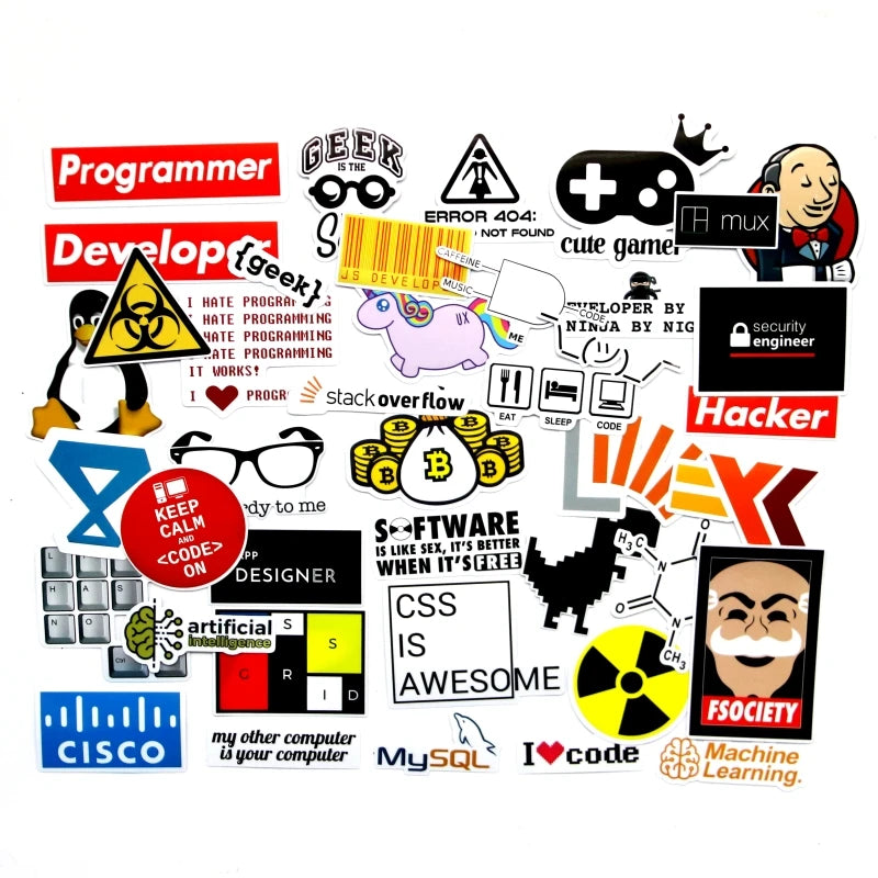 40 Piece SQL Programming Geek Hacker Bitcoin developer Language Funny Stickers