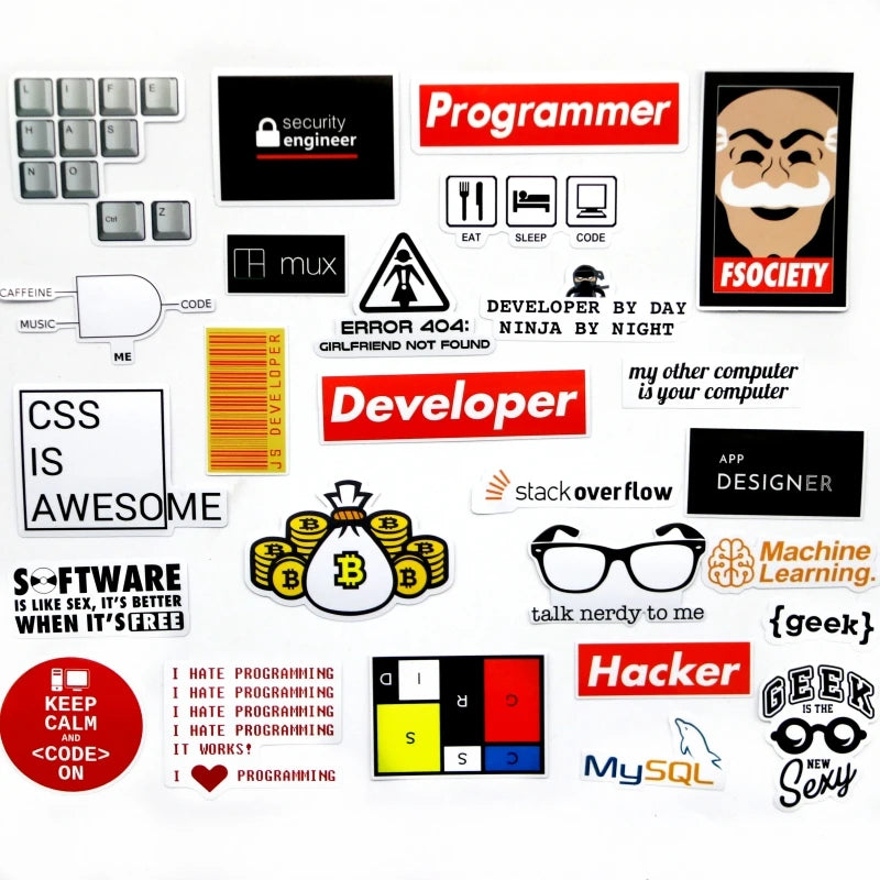 40 Piece SQL Programming Geek Hacker Bitcoin developer Language Funny Stickers