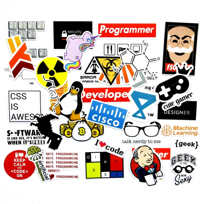 40 Piece SQL Programming Geek Hacker Bitcoin developer Language Funny Stickers