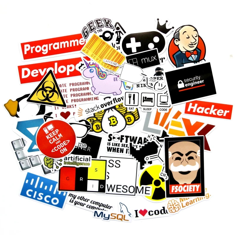 40 Piece SQL Programming Geek Hacker Bitcoin developer Language Funny Stickers