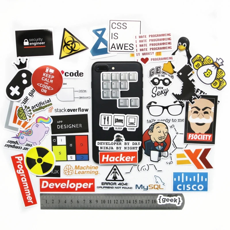 40 Piece SQL Programming Geek Hacker Bitcoin developer Language Funny Stickers