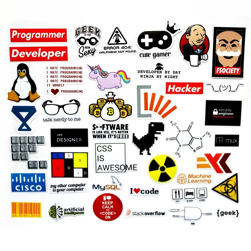40 Piece SQL Programming Geek Hacker Bitcoin developer Language Funny Stickers